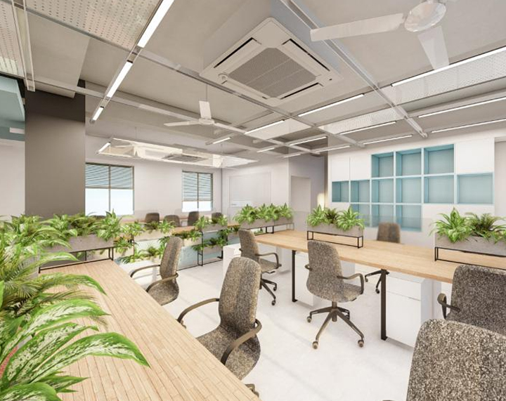 Banner of commercial interior showcasing modern
					 office layout, ergonomic design, and elegant decor